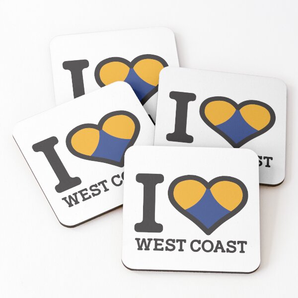 Aperçu de l'œuvre « J'aime la côte ouest » Vêtements inspirés de l'AFL et de l'AFLW, marchandises, t-shirts, leggings, jupe, masque, tablier, sac écologique créée et vendue par Ink Inc.