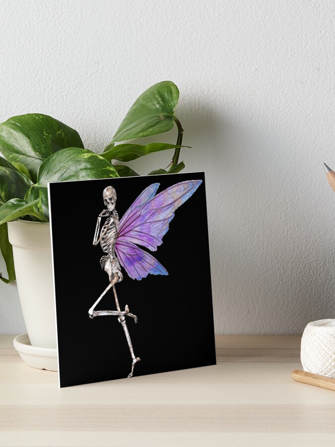 Embroidery Canvas Art, Skeleton Faery on Purple Acrylic Paint 5x7