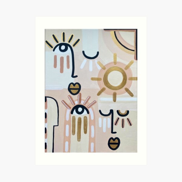 Abstract faces artwork for an original gift rose gold Art Print