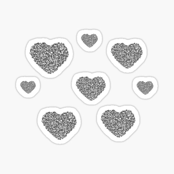 CLEARANCE - Beautiful .5 Silver Glitter Mini Heart Stickers with Gold Trim  - 59 Stickers