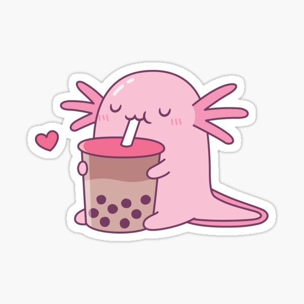 Vista previa del artículo con la obra «El axolotl regordete disfruta del té de burbujas», diseñado y vendido por rustydoodle.
