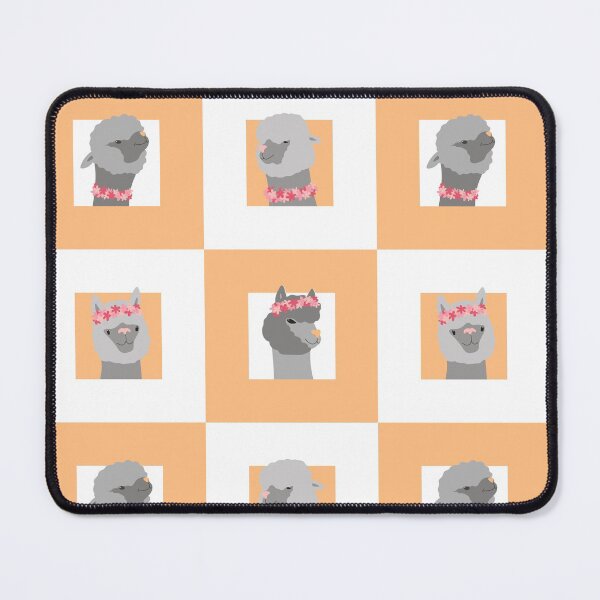 Item preview, llama in a frame, yellow and white square, portrait of a llama, pink flowers designed and sold by Svetlana-Ab.