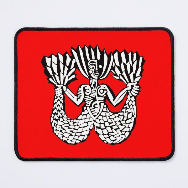 Item preview, Medieval mermaid block print motif, red and white designed and sold by lorcagrimes.