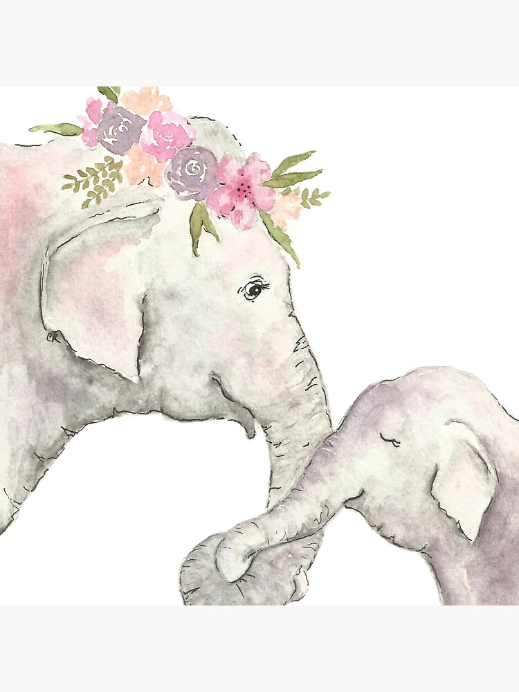 Elefante madre y bebé acuarela de christierenfro