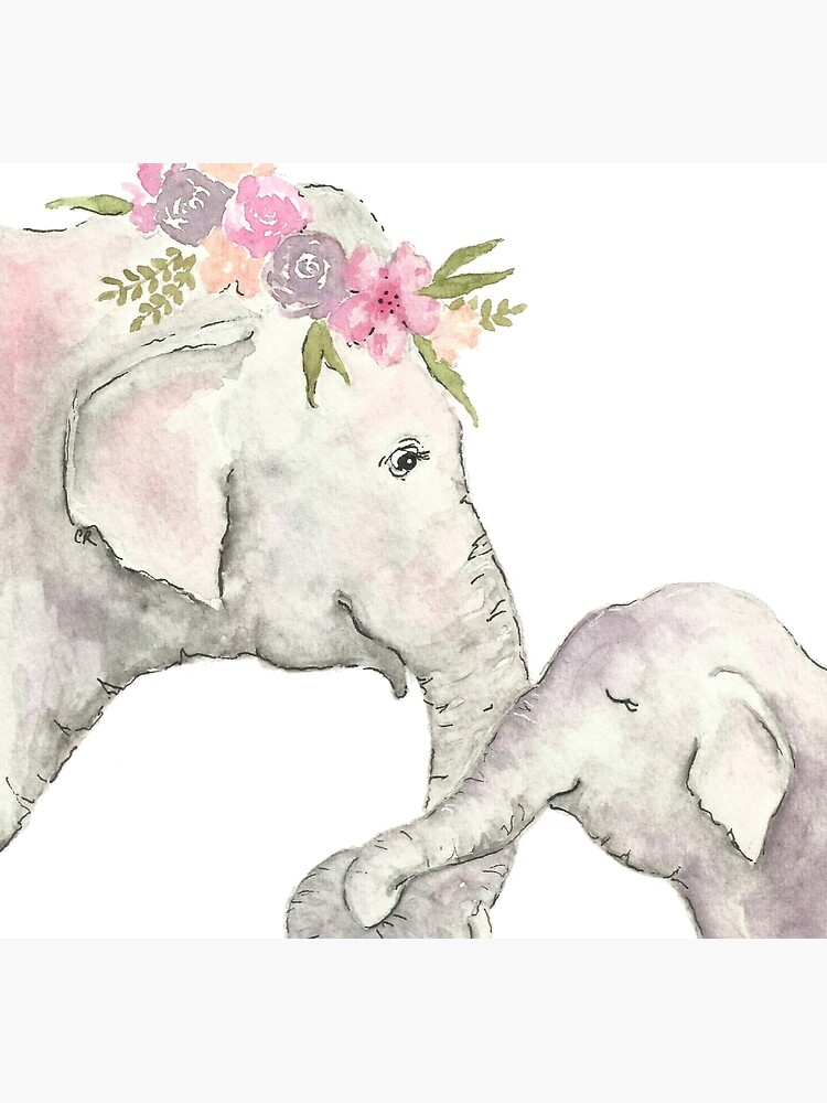 Elefante madre y bebé acuarela de christierenfro