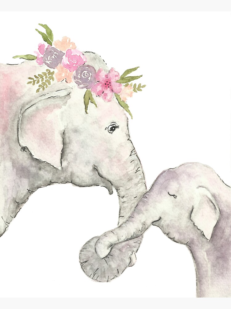 Elefante madre y bebé acuarela de christierenfro