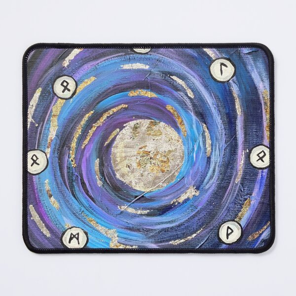 Item preview, Moonlove druid pagan runes silver leaf acrylic painting designed and sold by ChambersArtwork.