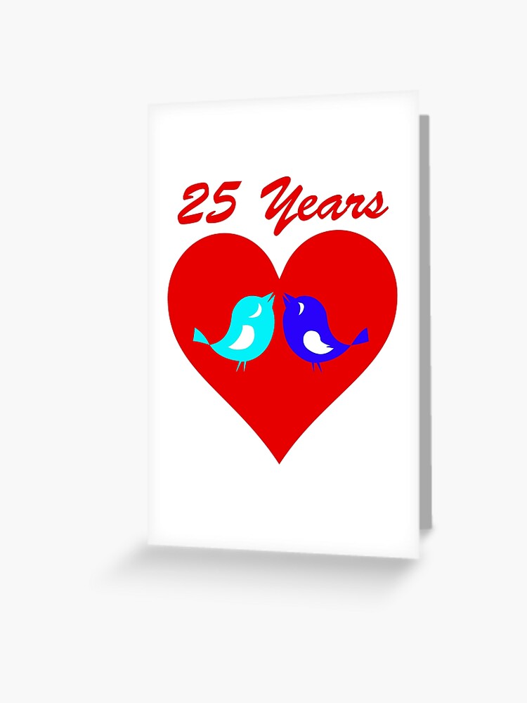 25th Wedding Anniversary Love Birds Inside Red Heart | Greeting Card