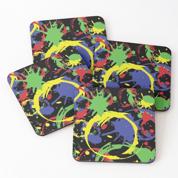 Item preview, Paint Splatter Pattern in Red, Yellow, Blue and Green on Black designed and sold by Karen McFarland.