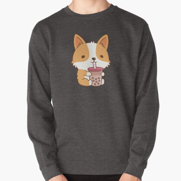 Cute Corgi Drinking Bubble Tea Pullover Sweatshirt