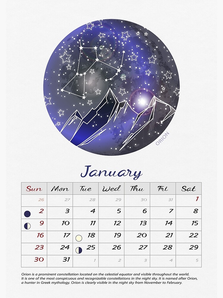 Moon Phase Calendar January 2022 January 2022 Calendar Moon Phase Calendar Moon Calendar 2022 Orion  Constellation Orions Belt Lunar Calendar 2022 Astronomy Notebook" Canvas  Print By Galleryartfield | Redbubble
