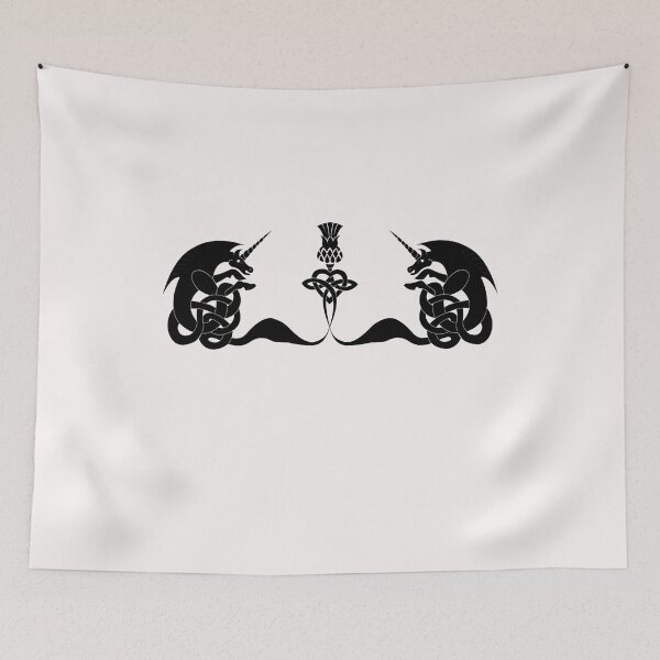 Item preview, Celtic unicorns and thistle silhouette designed and sold by KyttsyKrafts.