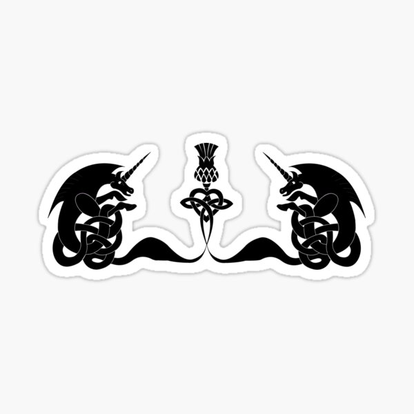 Celtic unicorns and thistle silhouette Sticker
