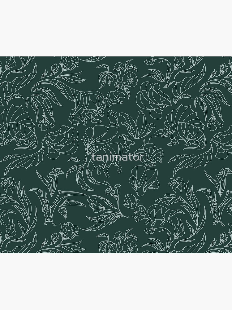 Aperçu 5 sur 5. Tapis de souris avec l'œuvre Dinosaures cachés - Motif floral - Bleu sarcelle et argent créée et vendue par tanimator.