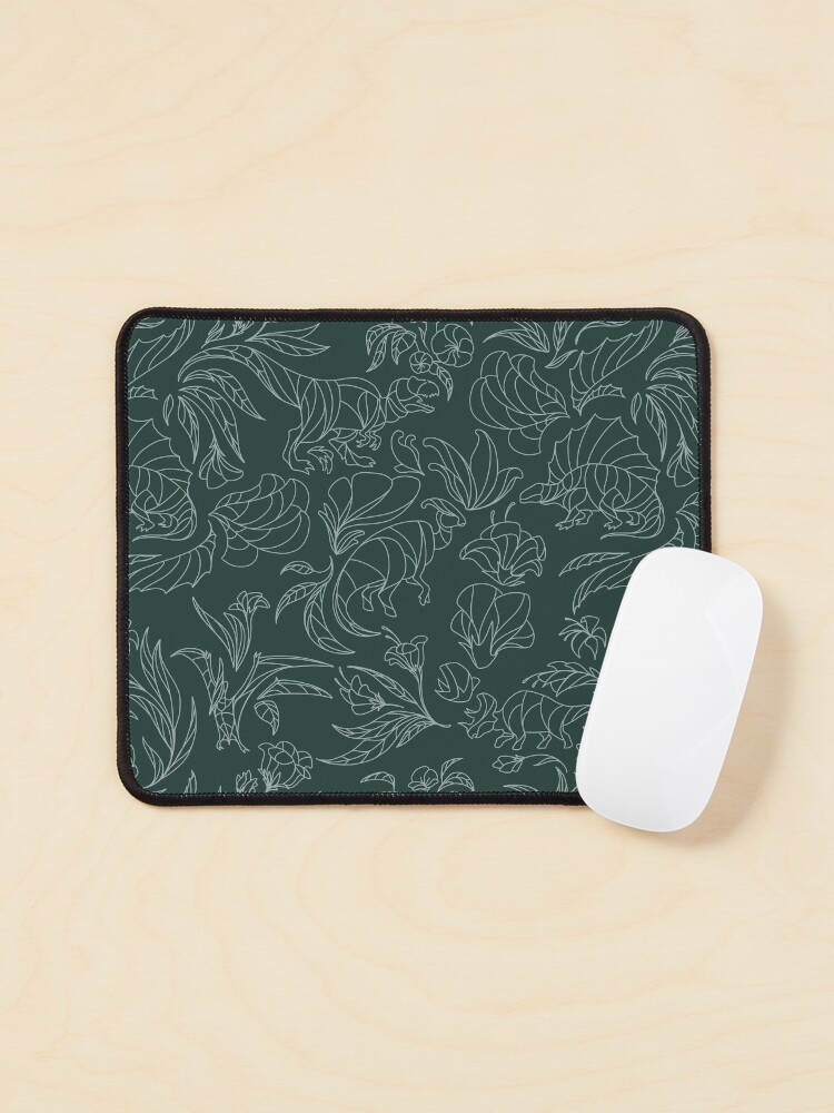 Aperçu 1 sur 5. Tapis de souris avec l'œuvre Dinosaures cachés - Motif floral - Bleu sarcelle et argent créée et vendue par tanimator.