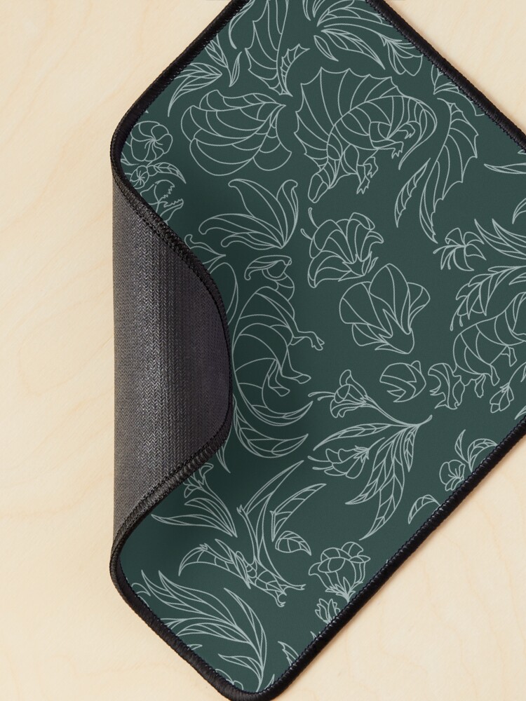 Aperçu 2 sur 5. Tapis de souris avec l'œuvre Dinosaures cachés - Motif floral - Bleu sarcelle et argent créée et vendue par tanimator.