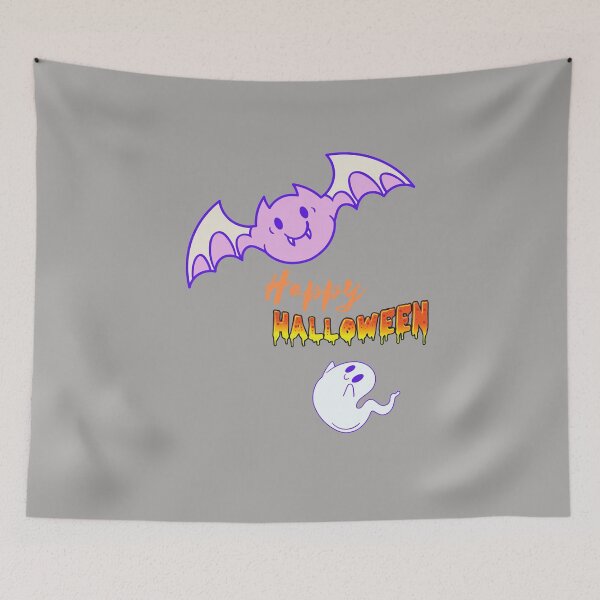 Item preview, Happy halloween text with the cute graphic bat and lovely little ghost. designed and sold by Trianglegreen.