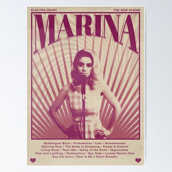 Vista previa del artículo con la obra «Lista de canciones del álbum Marina Electra Heart Retro», diseñado y vendido por lgsketches.