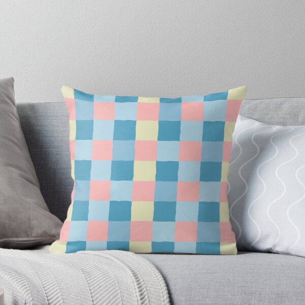 Item preview, irregular gingham pattern in blue, pink and yellow designed and sold by colorofmagic.