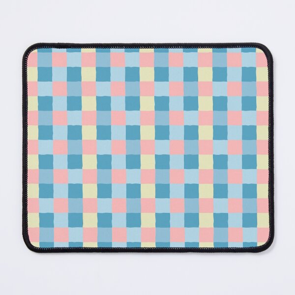 Item preview, irregular gingham pattern in blue, pink and yellow designed and sold by colorofmagic.