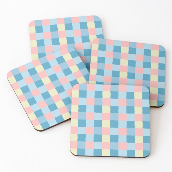 Item preview, irregular gingham pattern in blue, pink and yellow designed and sold by colorofmagic.