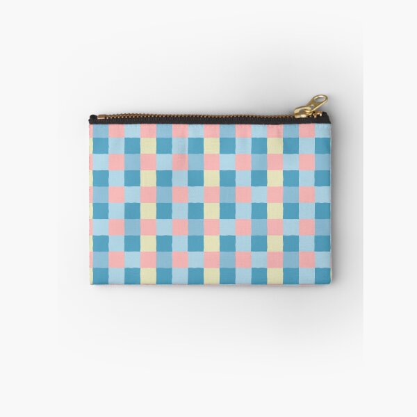 Item preview, irregular gingham pattern in blue, pink and yellow designed and sold by colorofmagic.