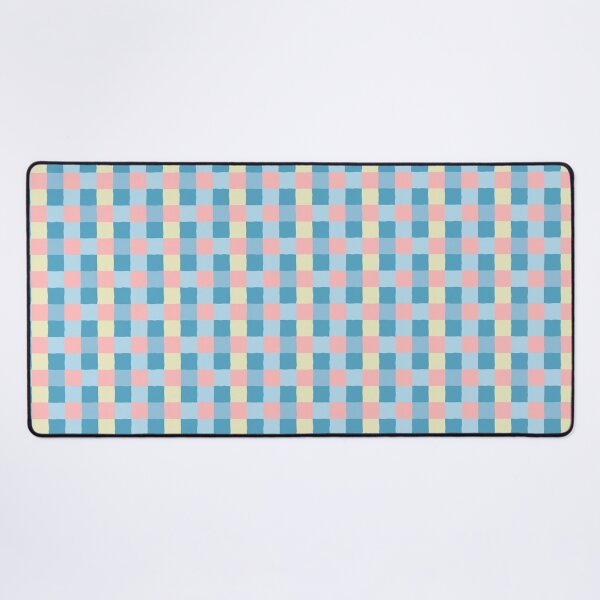 Item preview, irregular gingham pattern in blue, pink and yellow designed and sold by colorofmagic.