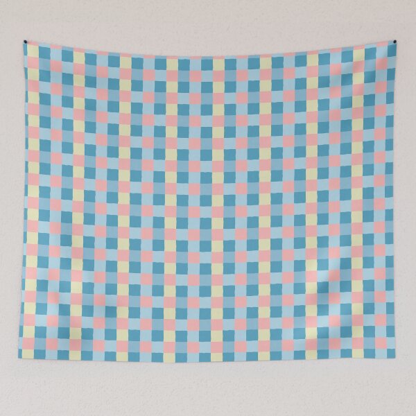 Item preview, irregular gingham pattern in blue, pink and yellow designed and sold by colorofmagic.