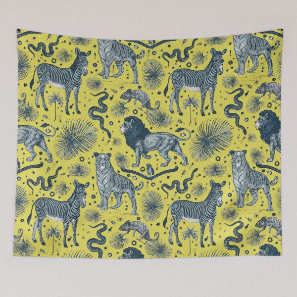 Item preview, Zingy Yellow Exotic Jungle Animal Pattern  designed and sold by PrintyBazaar.