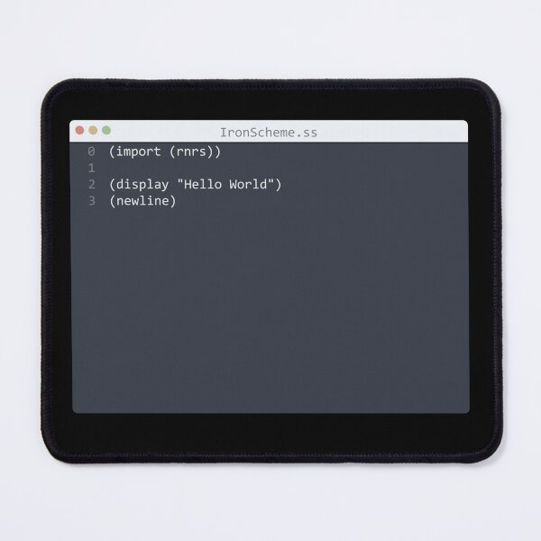 Artikelvorschau, . IronScheme language Hello World program sample in editor window entworfen und verkauft von IuriiVlasenko.