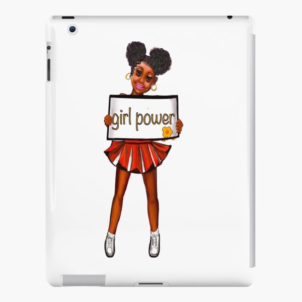 Girl power black anime girl cheerleader with Afro hair in puffs