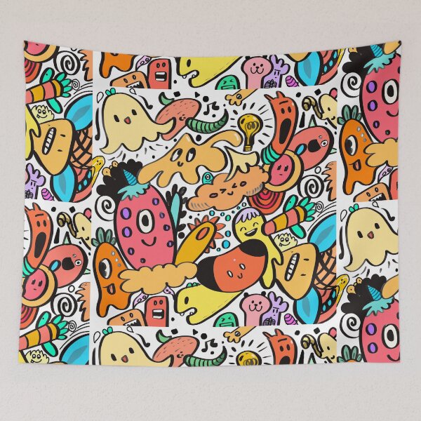 Item preview, Colorful doodle design - aliens monsters and clouds designed and sold by Doodleorama.
