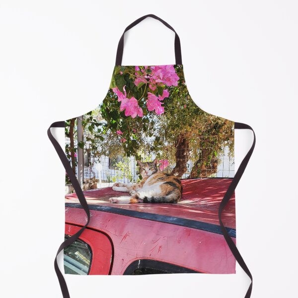 Item preview, Tricolor cat on pink car under bougainvillea Crete collection designed and sold by orangerinka.