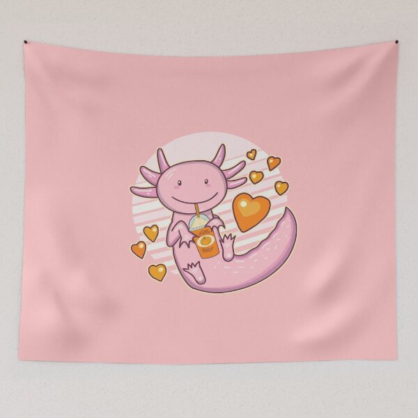 Item preview, Pink Retro Sun Axolotl & Pumpkin Spice Latte designed and sold by GrimButterfly.