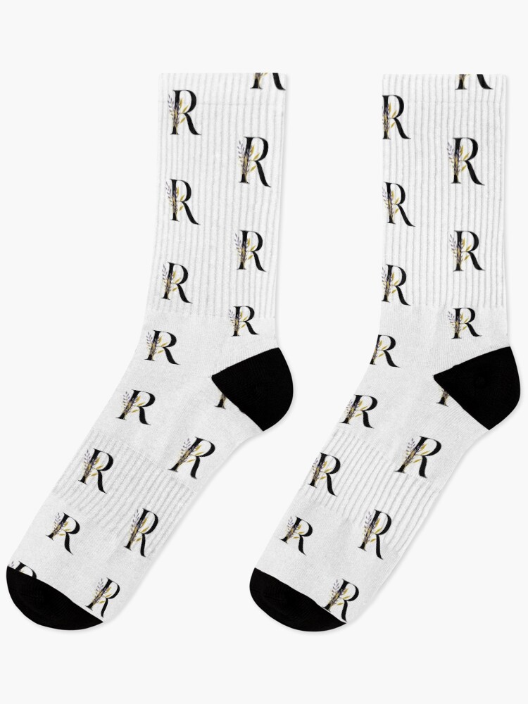 Thumbnail 1 of 5, Socks, Floral Alphabet Letter R designed and sold by Trinket-Tricks.