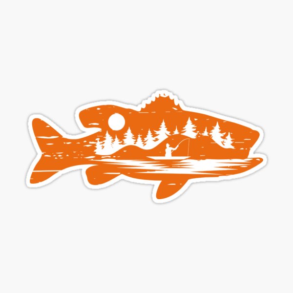 Silhouette fish fishing scene- fishing scene Sticker for Sale by