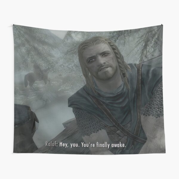 Hey You Youre Finally Awake Skyrim Meme Tapestry