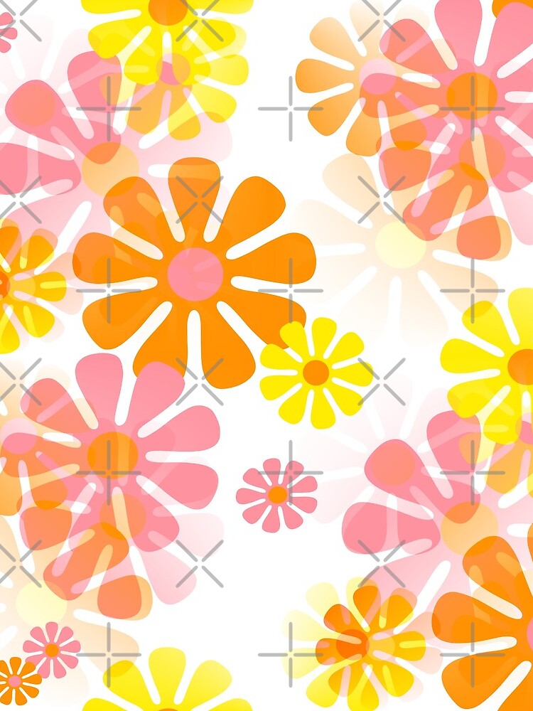 60's Retro Groovy Mod Flowers In Pink, Orange and Yellow by MellowCat