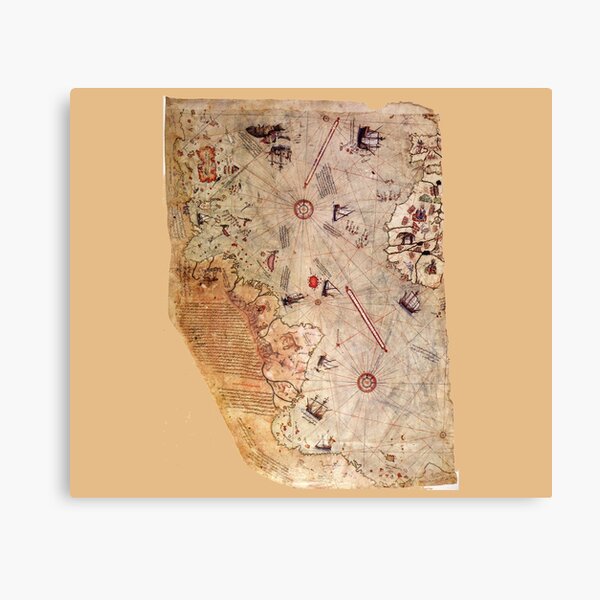 Piri Reis World Map, Oldest World Map, First World Map, Historical Map, History, World, Map, Piri, Reis, Ottoman, Turkish Canvas Print