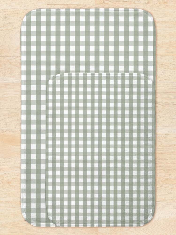 Alternate view of Large Desert Sage Grey Green and White Gingham Check Bath Mat