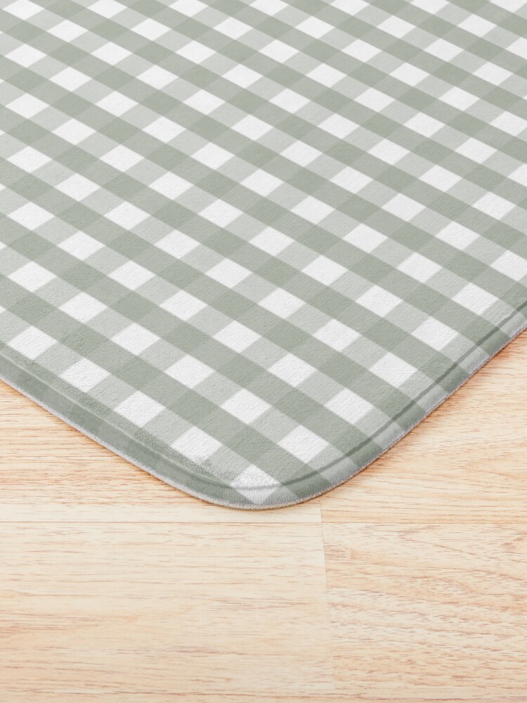 Alternate view of Large Desert Sage Grey Green and White Gingham Check Bath Mat