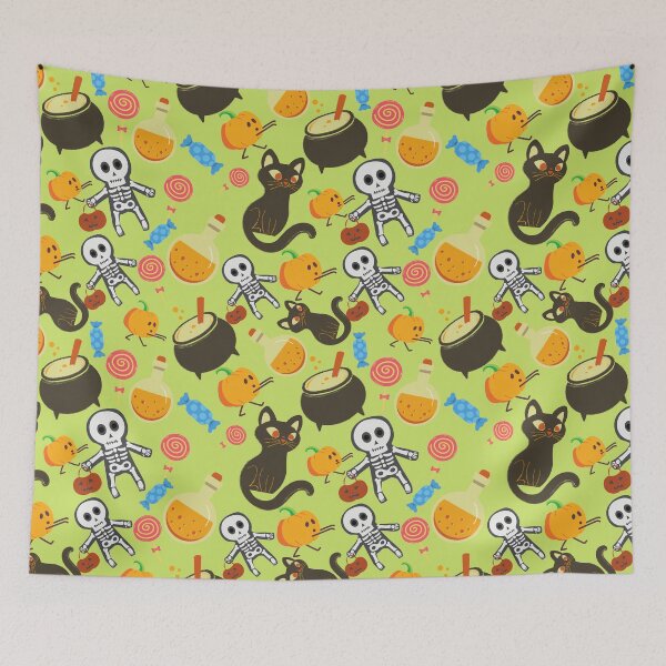 Item preview,  Squash Goals Yellow Light Green Halloween Cat Skull Candy Pumpkin pattern designed and sold by IMYGREAT32.
