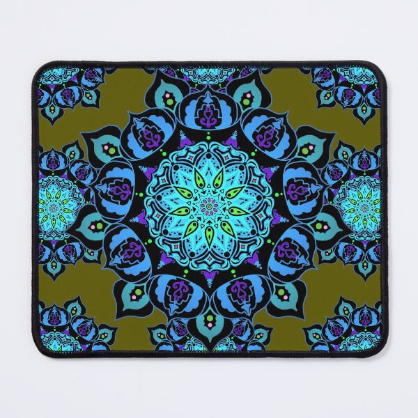 Item preview, Blue Multicolor Mandala Pattern with Olive Green Background designed and sold by IridescentSea.