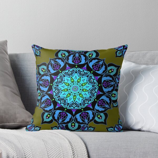 Item preview, Blue Multicolor Mandala Pattern with Olive Green Background designed and sold by IridescentSea.