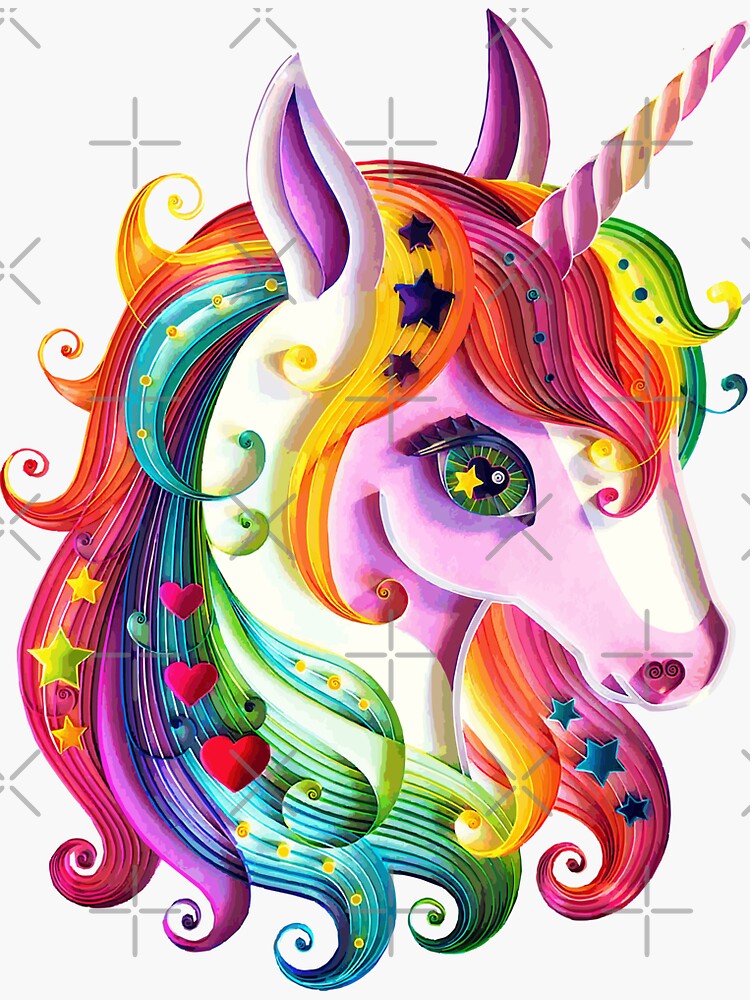 Imagen 3 de 3, Pegatina con la obra Unicornio de cintas de colores, diseñada y vendida por FotoLibreStudio.