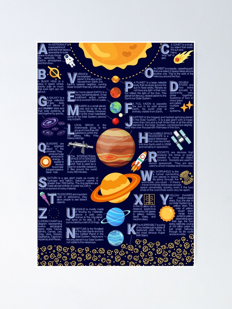 A-Z Astronomy, educative design for kids with definitions and fun 