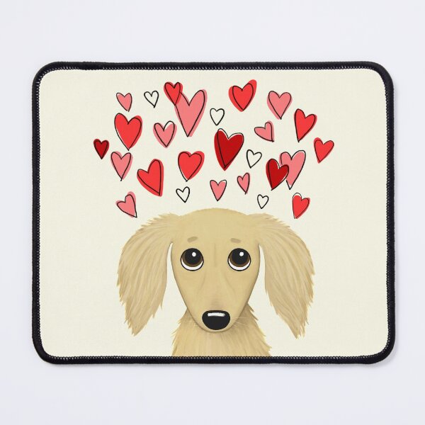 Item preview, Longhaired Cream Dachshund with Hearts designed and sold by Jenn Inashvili.