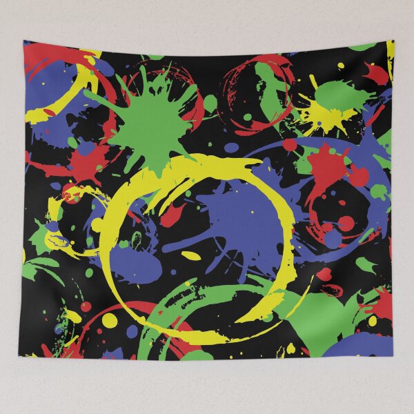 Item preview, Paint Splatter Pattern in Red, Yellow, Blue and Green on Black designed and sold by Karen McFarland.