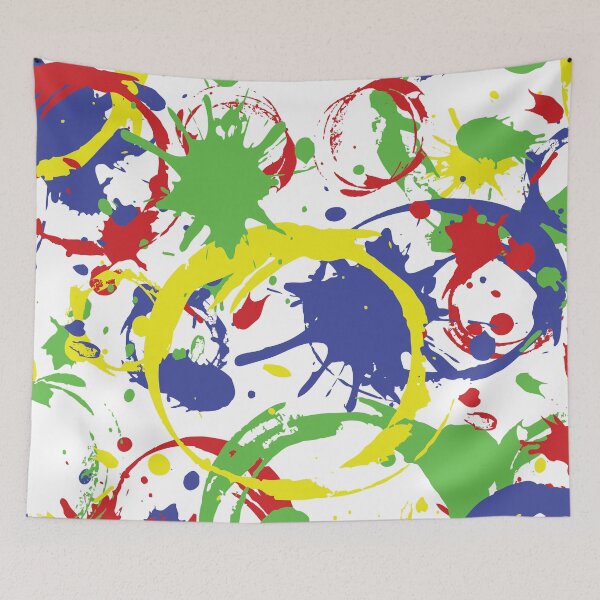 Item preview, Paint Splatter Pattern in Red, Yellow, Blue and Green on White designed and sold by Karen McFarland.