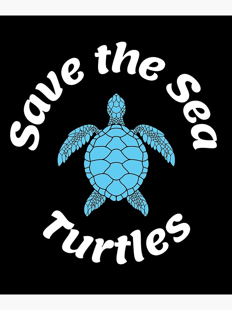 "Save the Sea Turtles Cute Blue Ocean Turtle Swimming in Sea" Art Print ...